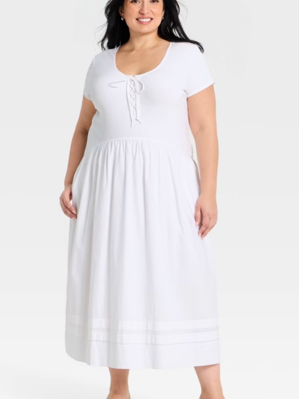 NWT Western Cap Short Sleeve Maxi A-Line Dress Universal Thread White XXL